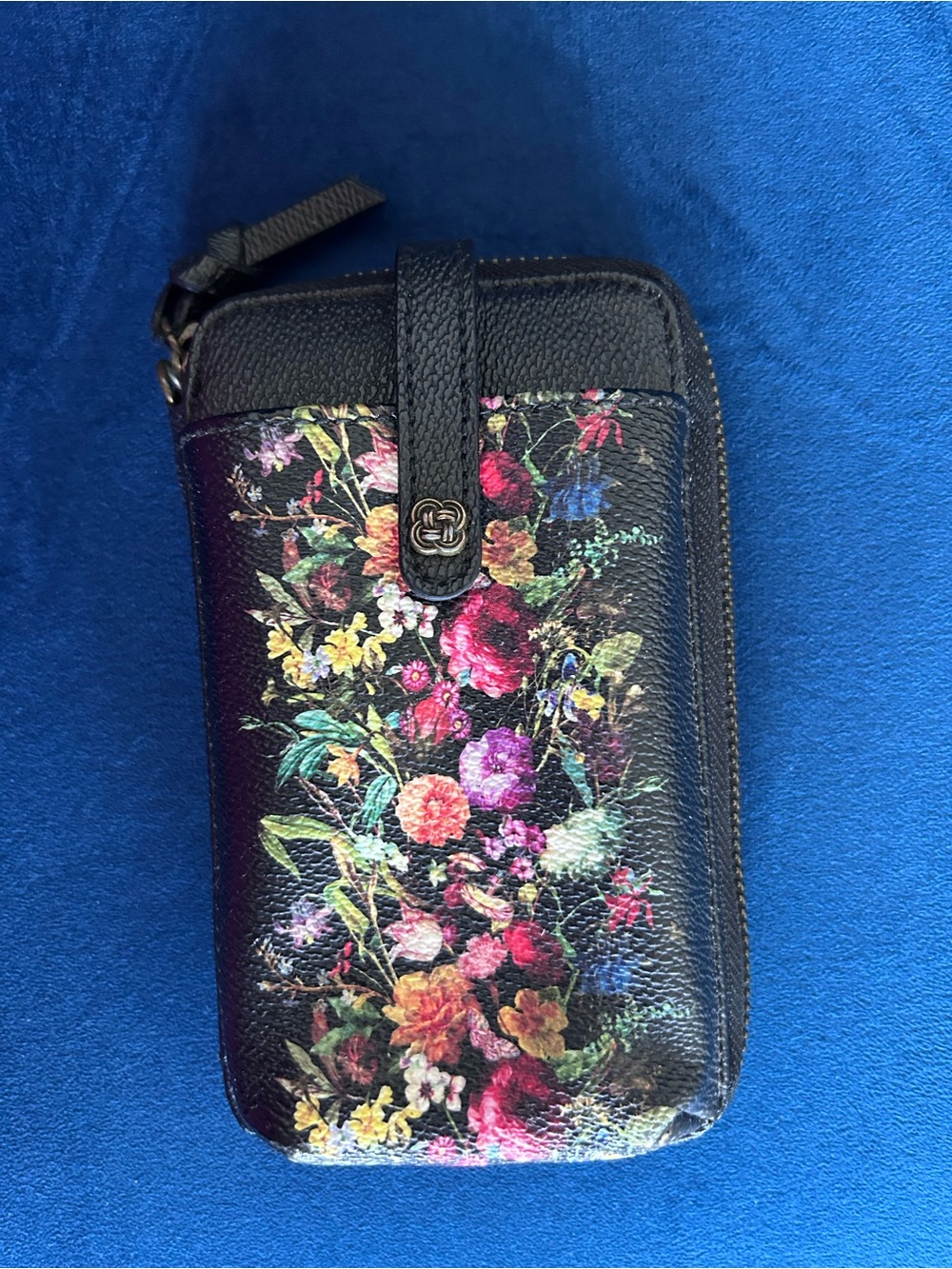 Floral Print Leather Wallet - Black with Multicolor Flowers